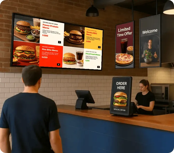 Restoranlarda dijital menuboard display sayesinde baskı maliyetlerini azaltın ve satışları artırın