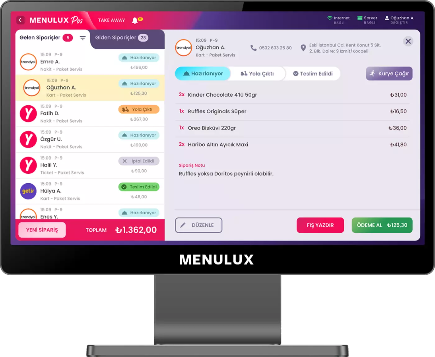 Menulux POS Systems - POS Device - Package Order Screen