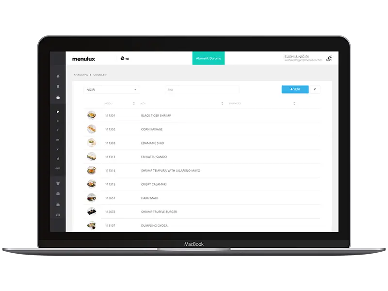Menulux Portal Restoran Yönetim Sistemi - Restoran otomasyonu - ürün yönetimi