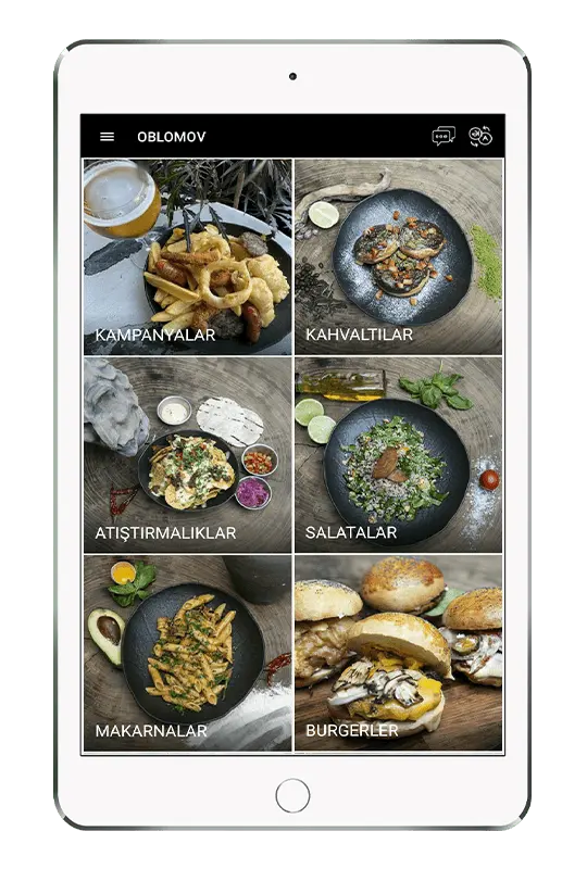 Menulux Digital Tablet Menu, Restaurant Menu and iPad menu system - Categories screen