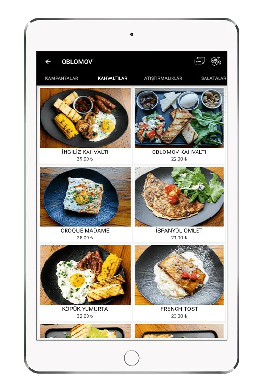 Menulux Tablet Menu and iPad menu system - Product order screen