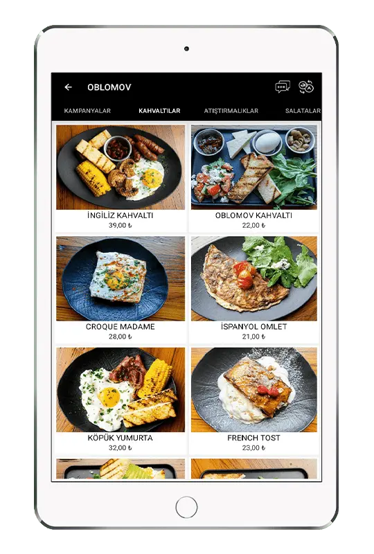 Menulux Tablet Menü ve iPad menü sistemi - Ürün sipariş ekranı