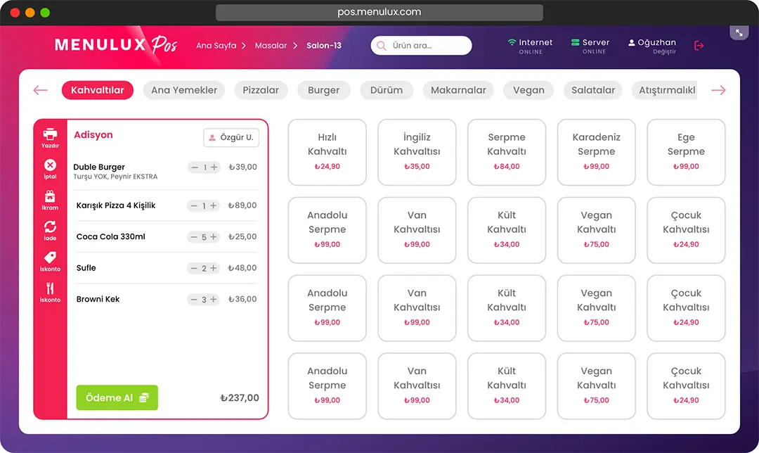 Menulux Web POS - Restaurant Ordering Solutions - Tables Display